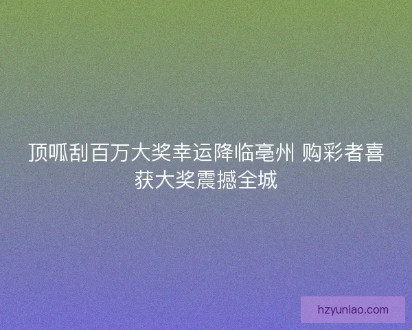 顶呱刮百万大奖幸运降临亳州 购彩者喜获大奖震撼全城